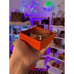 New in Box Hermes Kelly Double Tan Leather Bracelet Gold Full Set